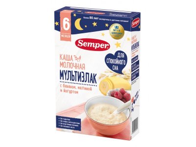 Каша Semper молочная Для спокойного сна мультизлак с бананом, малиной и йогуртом 180 г 1-00358796_1
