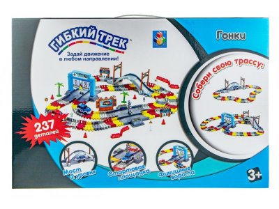 Набор игровой 1TOY Гибкий трек Гонки, мост 2 уровня, 2 машинки, 237 деталей 1-00358878_2