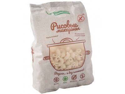 Макаронные изделия Диетика из рисовой муки Рожок большой 250 г 1-00359223_1