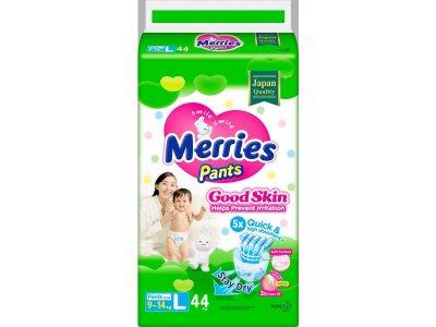 Подгузники-трусики Merries Good Skin размер L (9-14) кг, 44 шт 1-00360058_1