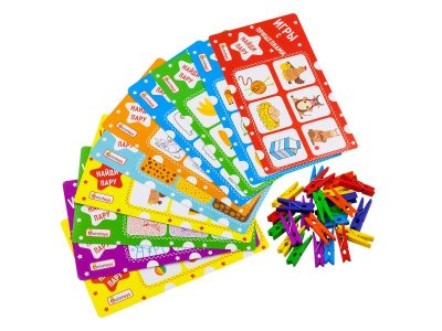 Игры с прищепками Alatoys Найди пару, 12 карточек, 24 прищепки, размер прищепки 45*10*7 мм 1-00360615_1