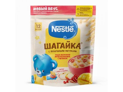 Каша Nestle Шагайка молочная мультизлаковая с яблоком и фигурками с соком граната и манго, 190 г 1-00364055_1