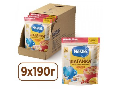 Каша Nestle Шагайка молочная мультизлаковая с яблоком и фигурками с соком граната и манго, 190 г 1-00364055_2