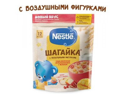 Каша Nestle Шагайка молочная мультизлаковая с яблоком и фигурками с соком граната и манго, 190 г 1-00364055_3