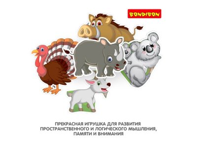Пазл-коврик Bondibon Дикие животные с фигурками-вкладышами 1-00371439_5