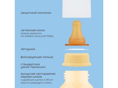 Бутылочка для кормления Just lubby с молочной соской, PP, латекс, с 0+ мес., 250 мл 1-00372605_5