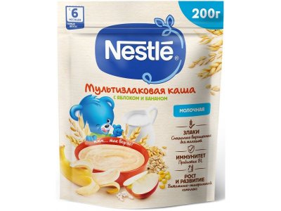 Каша Nestle молочная мультизлаковая с яблоком и бананом с бифидобактериями BL 200 г 1-00383733_1