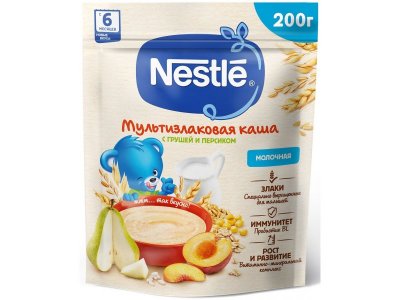 Каша Nestle молочная мультизлаковая с грушей и персиком с бифидобактериями BL 200 г 1-00383734_1