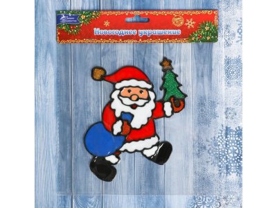 Наклейка на стекло Зимнее волшебство Дед Мороз с елкой и мешком 1-00384609_3