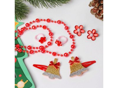 Набор новогодний Выбражулька (2 заколки, клипсы, бусы, 2 кольца, ёлка) 1-00384822_2