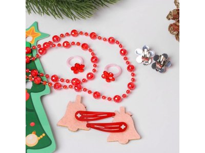 Набор новогодний Выбражулька (2 заколки, клипсы, бусы, 2 кольца, ёлка) 1-00384822_3