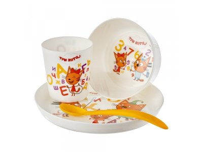 Набор посуды Roxy-Kids Три Кота Обучайка (тарелка, миска, стакан и ложка) 1-00385948_1