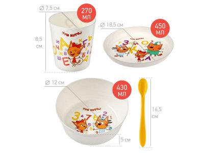 Набор посуды Roxy-Kids Три Кота Обучайка (тарелка, миска, стакан и ложка) 1-00385948_10