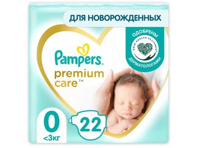 Подгузники Pampers Premium Care для новорожденных 0 (<3 кг), 22 шт. 1-00386552_1