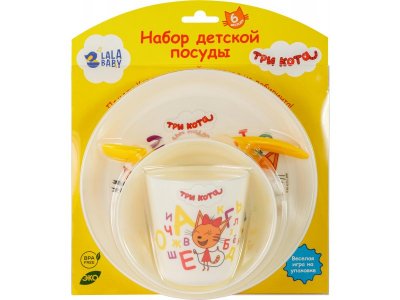 Набор посуды Lalababy Три Кота тарелка, миска, стакан и ложка 1-00372741_1