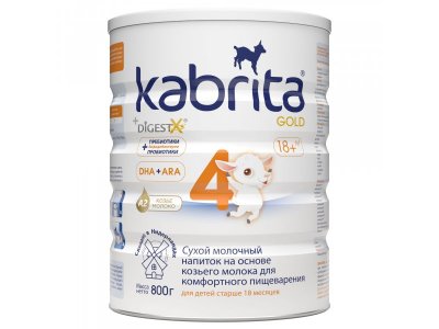 Детское молочко Kabrita 4 Gold на козьем молоке для комфортного пищеварения, с 18 месяцев, 800 г 1-00379225_1