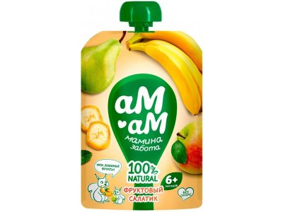 Пюре Ам-Ам Фруктовый салатик 90 г пауч 1-00388921_1