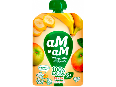Пюре Ам-Ам Яблоко Банан 90 г пауч 1-00388922_1