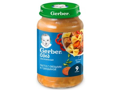 Пюре Gerber Паста с овощами и говядиной с 9 мес 190 г 1-00392148_1