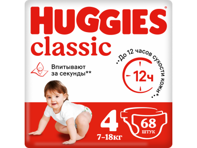 Подгузники Huggies Classic 4 7-18 кг, 68 шт. 1-00007180_1