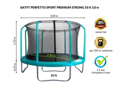 Батут с защитной сеткой Perfetto sport Premium Strong 10 диаметр 3,0 м 1-00397774_1