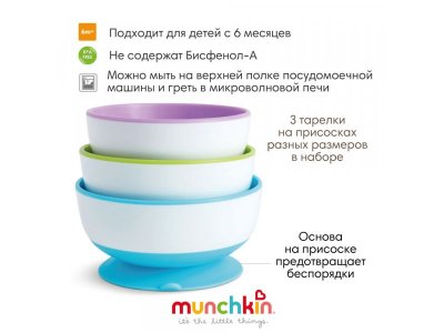 Набор Munchkin детские тарелки на присосках, 3 шт. 1-00077674_4