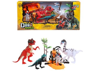 Набор игровой Junfa Мир динозавров (2 бол.динозавра, мал. динозавр, 2 фигурки, лодка, аксессуары) 1-00399626_1