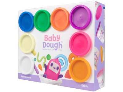 Тесто для лепки BabyDough набор 8 цветов, яркие 1-00400526_1