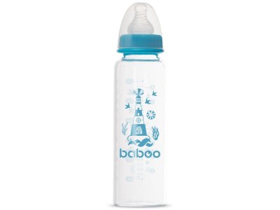 Бутылочка Baboo Sea life (узкая) с силиконовой соской, стекло 240 мл 1-00402764_1