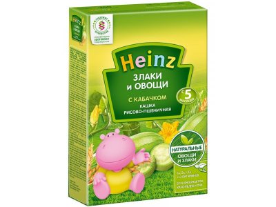Каша Heinz безмолочная рисово-пшеничная Злаки и овощи с кабачком 200 г 1-00165198_1