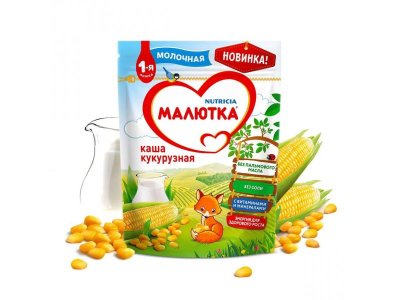 Каша Малютка, молочная кукурузная 220 г, пауч 1-00003546_1