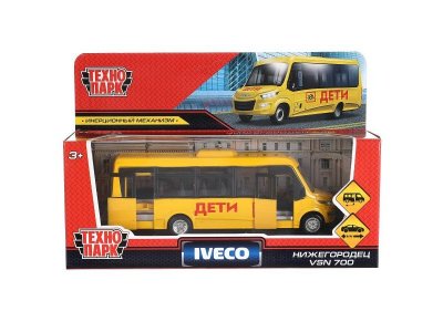 Машина Технопарк Автобус Iveco Daily VSN-700 Дети, двери, инерц, металл 15 см 1-00415829_1