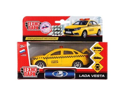 Машина Технопарк Lada Vesta Такси, двери, багаж, инерц, металл 12 см 1-00415836_1