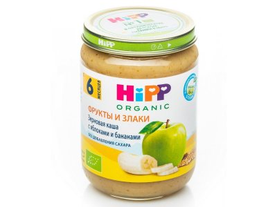 Пюре-каша Hipp зерновая с яблоками и бананами без сахара, готовая 190 г 1-00068239_1