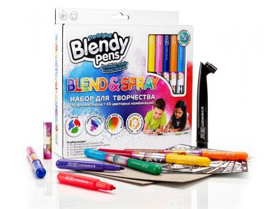 Набор фломастеров-хамелеонов Blendy pens (10 шт.) c раскрасками, трафаретами и аэрографом 1-00416297_1