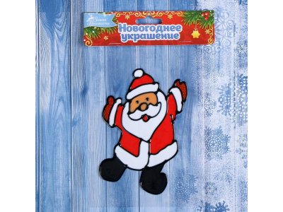 Наклейка на стекло Зимнее волшебство Дед Мороз счастливчик 10*13 см 1-00417238_3