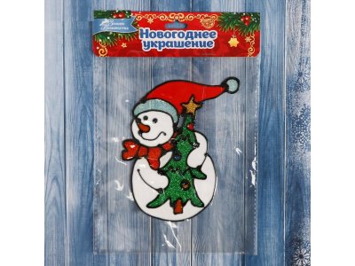 Наклейка на стекло Зимнее волшебство Снеговик с ёлкой 8,5*13,5 см 1-00417240_3