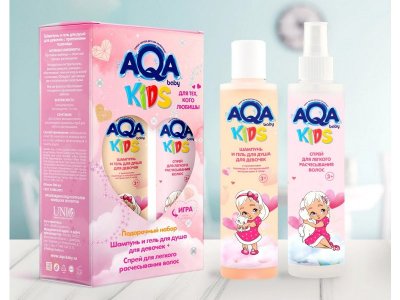 Набор подарочный AQA baby Kids для девочек (шампунь и гель д/душа+ спрей д/легкого расчесывания) 1-00418930_1
