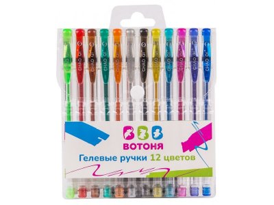 Ручки гелевые Вотоня цветные 12 шт., 15 см 1-00412611_1