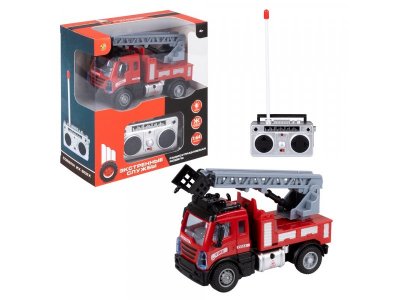 Машинка 1Toy Экстренные службы пожарный автоподъемник на радиоуправлении 27 МГц, 4 канала, свет 1:64 1-00421893_1