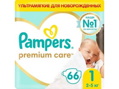 Подгузники Pampers Premium Care, размер 1, 2-5 кг, 66 шт. 1-00204207_1