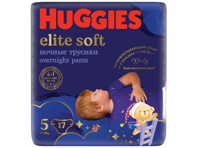 Подгузники-трусики Huggies Elite Soft ночные 5 12-17 кг, 17 шт. 1-00251472_3