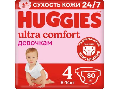 Подгузники Huggies Ultra Comfort для девочек 4 8-14 кг, 80 шт. 1-00103162_1