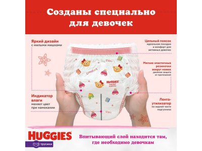 Подгузники-трусики для девочек Huggies 4 9-14 кг, 52 шт. 1-00231494_7