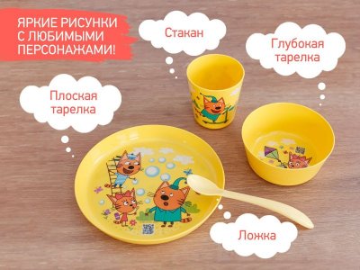 Набор детской посуды Roxi-Kids Три Кота Каникулы (тарелка, миска, стакан и ложка) 1-00426729_7