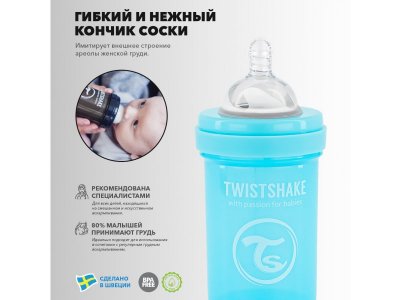 Бутылочка Twistshake Pastel антиколиковая для кормления 180 мл 1-00218516_2