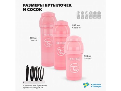 Бутылочка Twistshake Pastel антиколиковая для кормления 180 мл 1-00218515_9