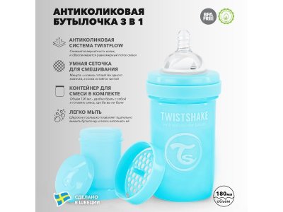 Бутылочка Twistshake Pastel антиколиковая для кормления 180 мл 1-00218516_3