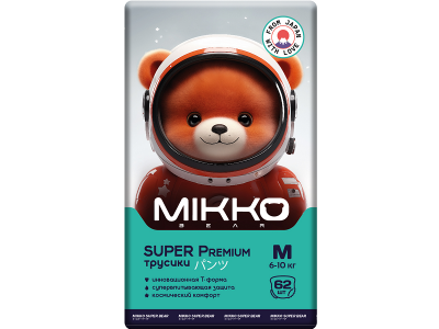 Подгузники-трусики Mikko bear Super Premium M (6-10 кг) 62 шт. 1-00431209_1