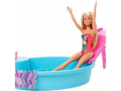 Кукла Barbie Pool Бассейн с горкой, с аксессуарами, игрушечное пляжное полотенце, бассейн и горка 1-00431432_5